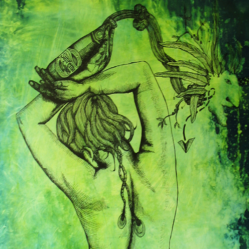 Jorge A. Merino, EL GENIO DE LA BOTELLA - SERIE EVOLUCIÓN - MIXTA SOBRE LIENZO - 25X32CM 2012 EL GENIO DE LA BOTELLA - SERIE EVOLUCIÓN - MIXTA SOBRE LIENZO - 25X32CM 2012